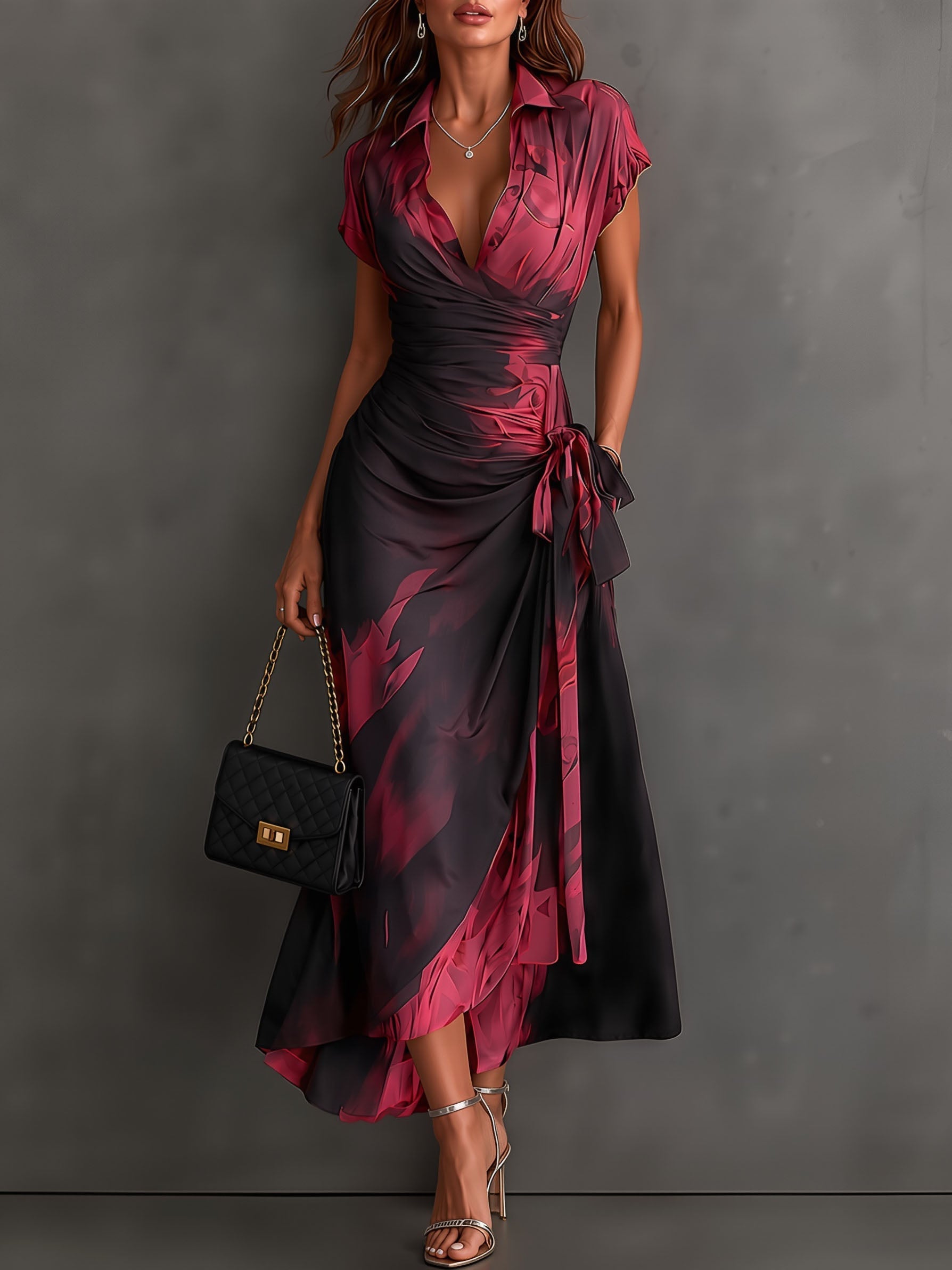 Serena | Abstract Print Wrap Midi Dress