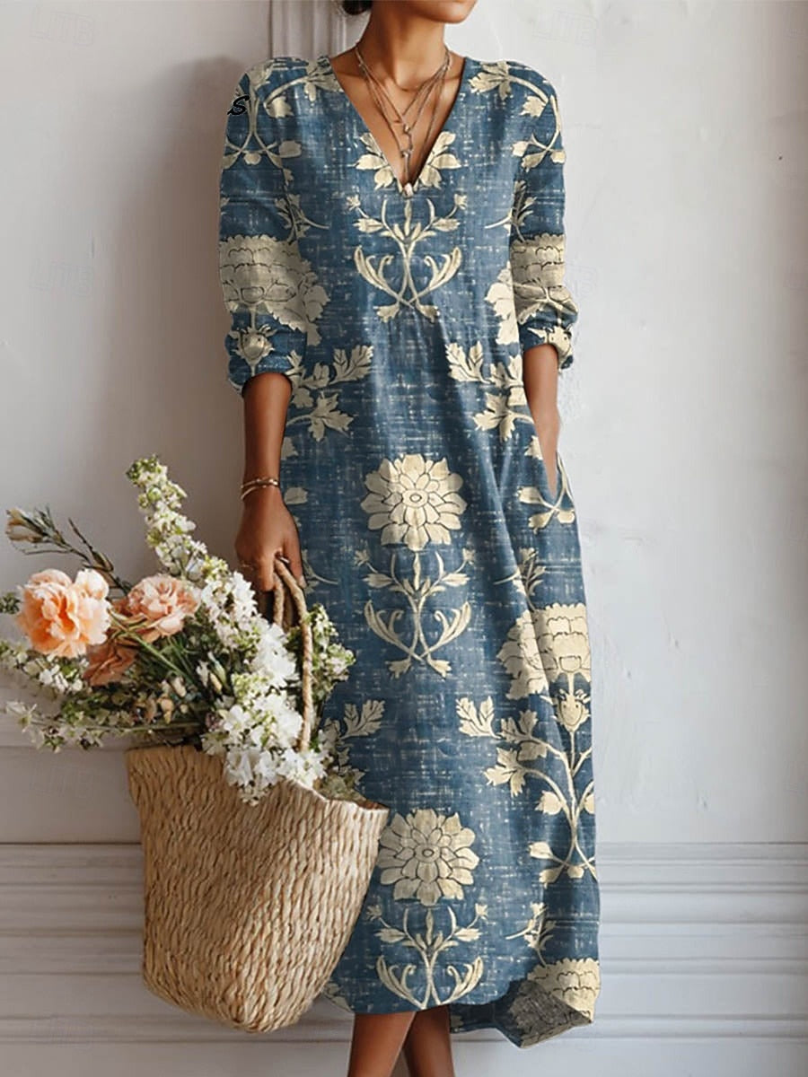 Boho Terracotta Print Long Dress